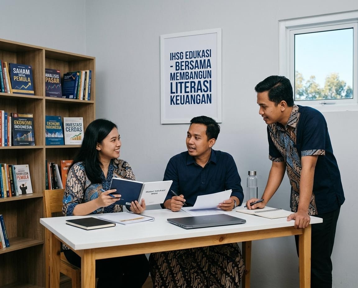 Tim pengajar IHSG Edukasi berdiskusi di ruang kelas kota Makassar