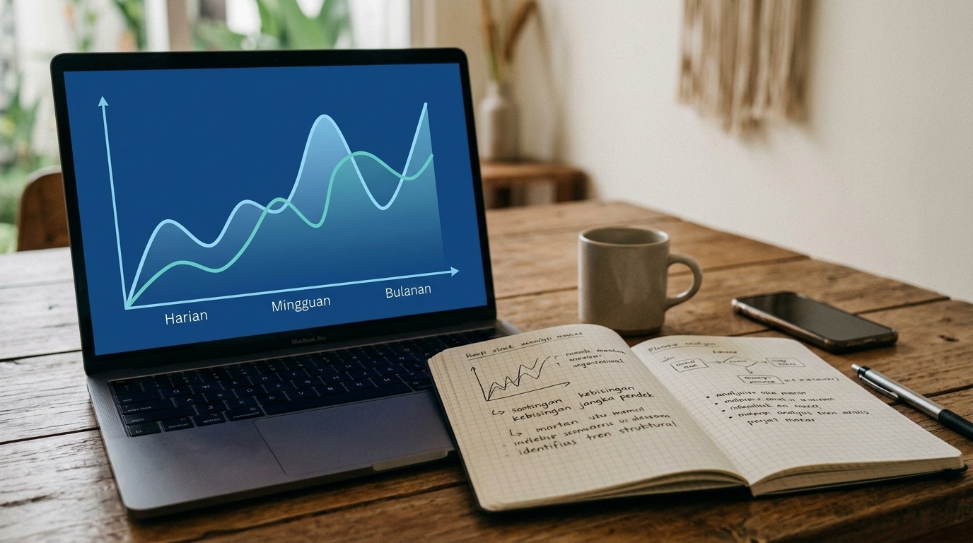 Grafik fluktuasi indeks dalam jangka pendek di layar laptop
